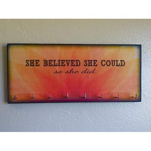 Race Medal Holder/Running Medal Hanger - DREAM BELIEVE ACHIEVE. Wood Wall Mounted Medal Organizer