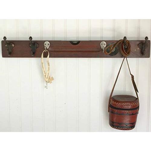 Carpenter Wood Level Wall Coat Rack Vintage Stanley Key Hanger Cast Steel Acorn Hooks Shelves Brass Plate