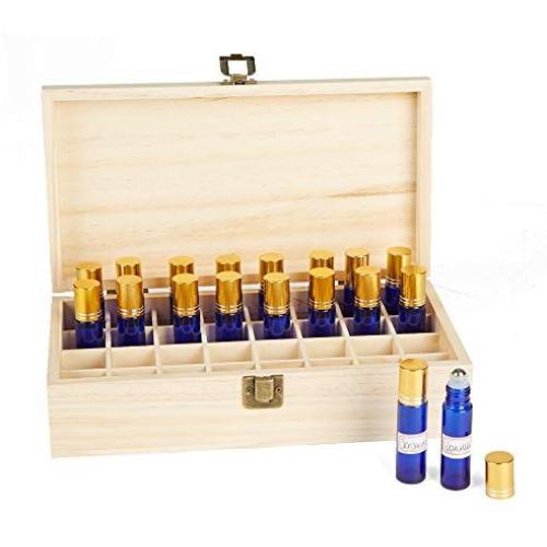 Mind Reader ESSOIL32-BRN Essential Oil Wooden Storage Boxes Organizer, Protector, Holds 32 Bottles, Case Box, Brown