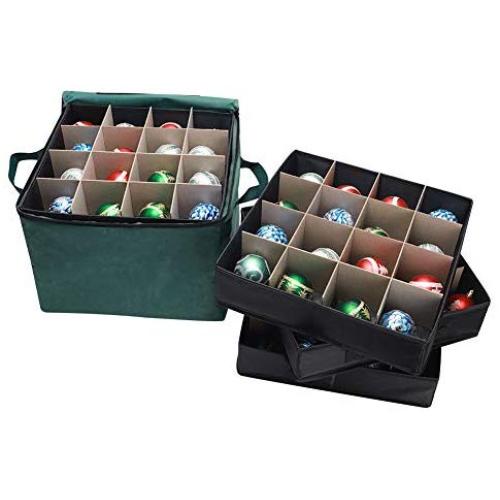 TUXI Christmas Ornament Storage Box, 18 Cardboard Sheets Polyester Ornament Organizer & Storage Bag, 3 Compartments 14x14x11 Inches Ornaments Storage Organizer Chest