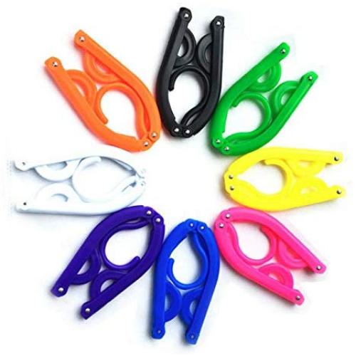 10pcs Random Color Travel Portable Clothes Hanger Folding Plastic Non-Slip Plastic Hanger with Hook Drying Clothespin Towel Sock Cloth Hanger