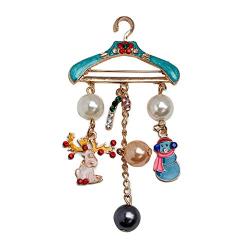 Multicolor Christmas Decorative Brooch Creative Brooch Pins With Hanger Design Premium Pearl Rhinestone Brooch With Elk Snowman Crutches Decoration Xmas Gift For Woman Girl