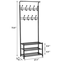 Yaheetech Metal Coat Clothes Shoes Hat Umbrella Bag Steel Pipe Stand Rack 18 Hanger Hooks Black