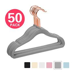 MIZGI Premium Kids Velvet Hangers (Pack of 50) with Copper/Rose Gold Hooks,Space Saving Ultra Thin,Non Slip Hangers use for Childrens Skirt Dress Pants,Clothes Hangers by (Gray)