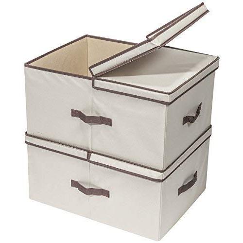 STORAGE MANIAC 65L Jumbo Closet Storage Organizer Boxes 2-Compartment Foldable Bins with Removable Dividers, Natural