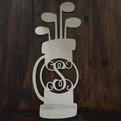 Unfinished Wood Golf Bag Monogram Hanger - Fathers Day Door Hanger - Golf Bag Wreath - Golfer Wall Hanger - Golfer Wreath -Golf Door Hanger