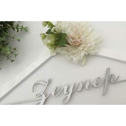 Personalized wedding dress hanger, bride hanger groom bridesmaid hangers polished wood hanger and steel text