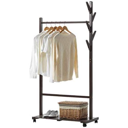 Floor-Standing Simple Hanger Bedroom Living Room Wooden Clothes Rack (Color : Coffee Color)