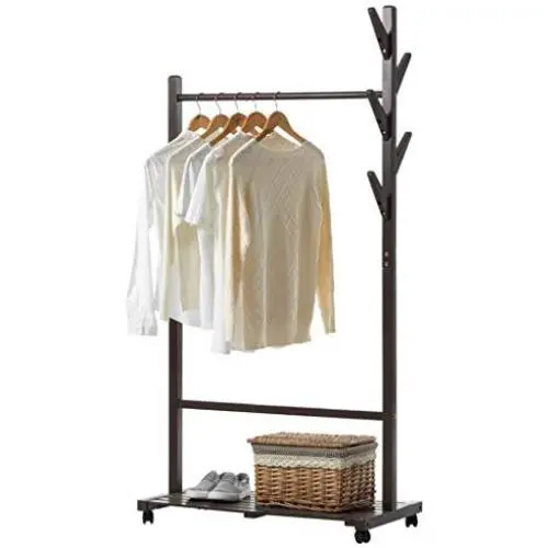Floor-Standing Simple Hanger Bedroom Living Room Wooden Clothes Rack (Color : Coffee Color)