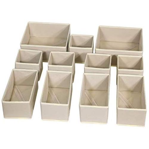 DIOMMELL 11 Pack Foldable Cloth Storage Boxes Closet Dresser Drawer Organizer Fabric Baskets Bins Containers Divider for Baby Clothes Underwear Bras Socks Lingerie Clothing,Beige 245