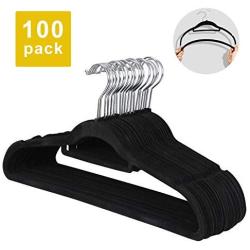 Nouva Huggable Velvet Hangers, Velvet Clothing Hangers 100 Pack with Notches Non Slip Space Saving Design for Men & Women Clothes Shirts Suits Pants Skirts, Black