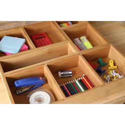 RISU Bamboo Drawer Organizer: Storage Boxes for Tidying Up Junk - Multi-Sized Set of 5, Sturdy and Sustainable, Perfect Trays for Office Supplies, Make-Up Cosmetics and Kitchen Utensils