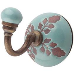 Indianshelf Handmade 1 Artistic Vintage Green Ceramic Leaf Cut Etched Key Hooks Hangers/Clothes Hooks for Doors