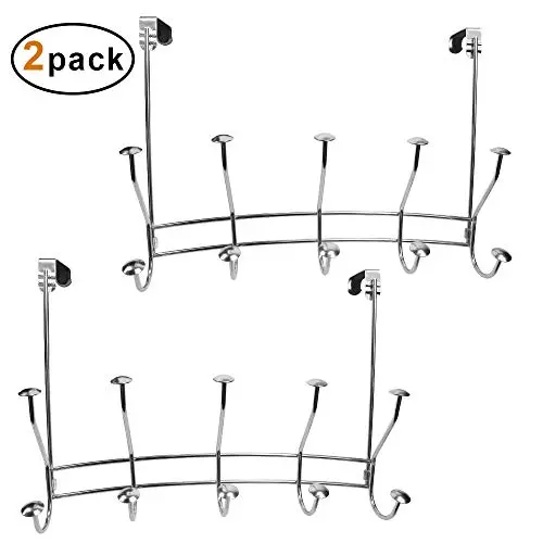 Mebbay Pack of 2 Over The Door Rack, Heavy Duty Organizer Hooks, Over Door Hanger for Clothes, Towels, Hats - 5 Dual Hooks