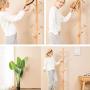 Cxjff Floor Standing Coat Rack Useful Save Space Hanger Clothes 10 Hooks Easy Install, Wood (Color : Wood Color, Size : 46x46x181cm)