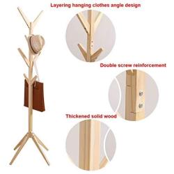 High-Grade Solid Wooden Tree Coat Rack Stand with 8 Hooks - Super Easy Assembly NO Tools Required Coat Rack Hallway/Entryway - Hall Trees Coat Hanger Stand for Clothes, Hats, Bags (Square Base)