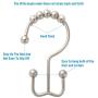 Titanker Shower Curtain Hooks Rings, Rust-Resistant Metal Double Glide Shower Hooks for Bathroom Shower Rods Curtains, Set of 12 Hooks - Nickel