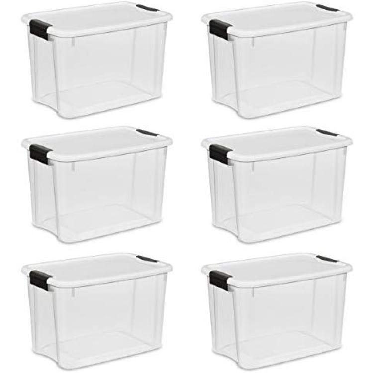 Sterilite 30 Quart/28 Liter Ultra Latch Box, Clear with a White