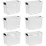 Sterilite 19859806, 30 Quart/28 Liter Ultra Latch Box, Clear with a White Lid and Black Latches, 6-Pack