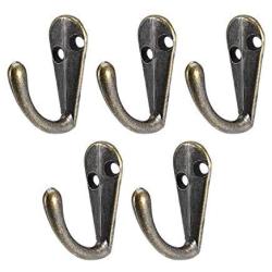 uxcell 5Pcs Wall Mounted Hook Robe Hooks Retro Style Single Clothes Hanger, Zinc Alloy, Bronze Tone