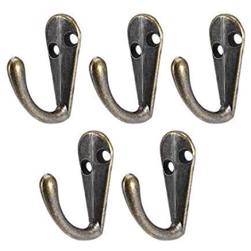 uxcell 5Pcs Wall Mounted Hook Robe Hooks Retro Style Single Clothes Hanger, Zinc Alloy, Bronze Tone
