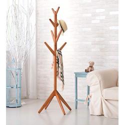 Neasyth Solid Wood Coat Rack Simple Entryway Standing Hall Tree Tetrapod Base for Hat Jacket Coat Hanger Rack in Living Room Bedroom (Teak Color)