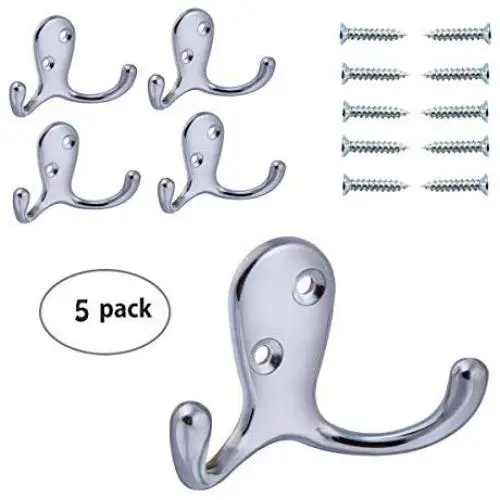 HoveBeaty Wall Hooks Double Prong Robe Hook Rustic Hooks Retro Clothes Hanger Coat Hanger Wall Mounted Hook with Screws 5 Pack (Silver) HoveBeaty Wall Hooks Double Prong Robe Hook Rustic Hooks Retro Clothes Hanger Coat Hanger Wall Mounted Hook with Screws 5 Pack (Silver)
