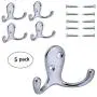 HoveBeaty Wall Hooks Double Prong Robe Hook Rustic Hooks Retro Clothes Hanger Coat Hanger Wall Mounted Hook with Screws 5 Pack (Silver) HoveBeaty Wall Hooks Double Prong Robe Hook Rustic Hooks Retro Clothes Hanger Coat Hanger Wall Mounted Hook with Screws 5 Pack (Silver)