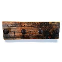 Rustic Distressed Coat and Hat Rack | 17 Inch Solid Wood Wall Mounted Rack with 4 Reclaimed Railroad Spike Hook Hangers