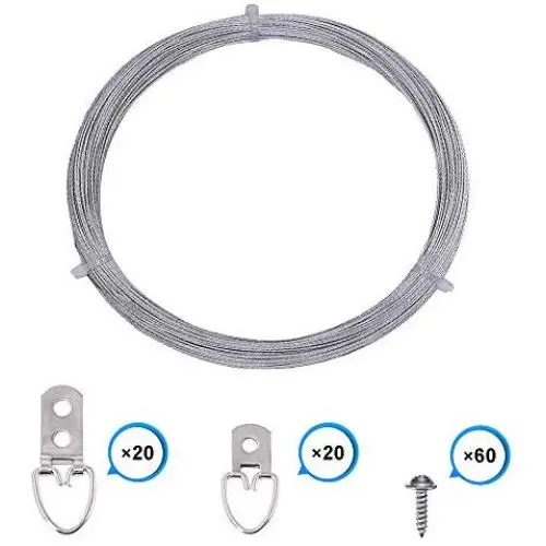 Picture Frame Hanging Wire Kit Stainless Steel Wire with 20 Pieces 2 Holes D-Ring Picture Hangers and 20 Pieces Single Hole D-Ring with Screws, Supports up to 75 Lbs (1.0 mm x 98 Feet) Picture Frame Hanging Wire Kit Stainless Steel Wire with 20 Pieces 2 Holes D-Ring Picture Hangers and 20 Pieces Single Hole D-Ring with Screws, Supports up to 75 Lbs (1.0 mm x 98 Feet)