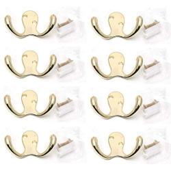 Rannb Set of 8 Gold Double Prong Robe Hook Retro Cloth Hanger Wall Mounted Used in Bedroom, Garden & Kitchen (Gold)