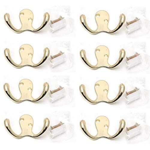 Rannb Set of 8 Gold Double Prong Robe Hook Retro Cloth Hanger Wall Mounted Used in Bedroom, Garden & Kitchen (Gold) Rannb Set of 8 Gold Double Prong Robe Hook Retro Cloth Hanger Wall Mounted Used in Bedroom, Garden & Kitchen (Gold)