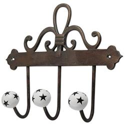 Indianshelf Handmade 2 Artistic Vintage Black Ceramic Star Wall Hooks Hangers/Key Hooks for Clothes