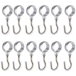Rannb 22.5mm/0.88" Inner Dia Stainless Steel Wardrobe Tube Rod Adjustable Clothes Coat Hooks Hangers -Pack of 12 (22.5mm/0.88")