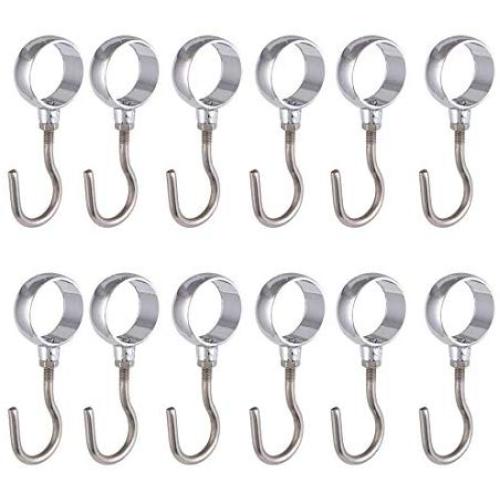 Rannb 22.5mm/0.88" Inner Dia Stainless Steel Wardrobe Tube Rod Adjustable Clothes Coat Hooks Hangers -Pack of 12 (22.5mm/0.88")