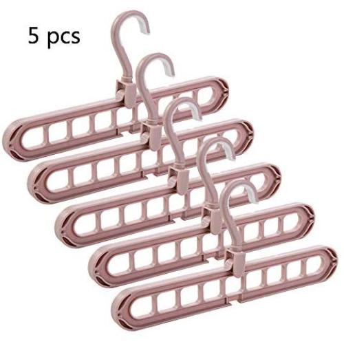 ARTSOTRE 5 Packs Magic Clothes Hangers Space Save Closet Organizer，360 Degree Rotation Non Slip Plastic Clothes Grouper with 9 Slots, for Home, College Dorm Room (Pink)