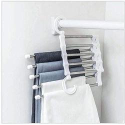 5PC Random Color 5 in 1 Pant Rack Shelves Stainless Steel Clothes Hangers Multi-Functional Wardrobe Magic Hanger