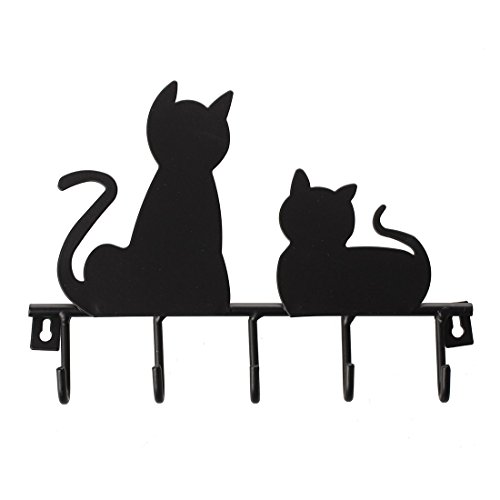 SODIAL(R)Fashion Black cat design Metal Iron Wall Door Mounted Rustic Clothes Coat hat key hanging Decorative Wall Hooks Robe Hanger