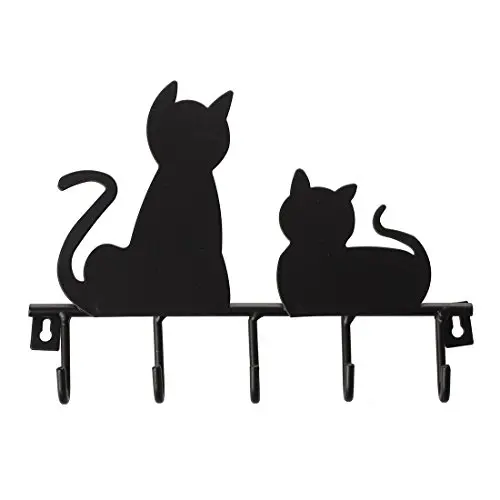 SODIAL(R)Fashion Black cat design Metal Iron Wall Door Mounted Rustic Clothes Coat hat key hanging Decorative Wall Hooks Robe Hanger