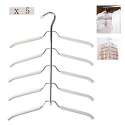 HJYPYJ Magic Hanger,Five Storage Multifunction Magical Hangers,Household Stainless Steel + Sponge Hanger,Space-Saving Organizer Hangers, Strong Bearing Capacity/White / 5 pcs