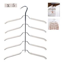 HJYPYJ Magic Hanger,Five Storage Multifunction Magical Hangers,Household Stainless Steel + Sponge Hanger,Space-Saving Organizer Hangers, Strong Bearing Capacity/White / 5 pcs