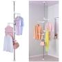 BAOYOUNI 4-Tier Standing Clothes Laundry Drying Rack Coat Hanger Organizer Floor to Ceiling Adjustable Metal Corner Tension Pole, Ivory