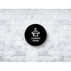 iCandy Products Inc Laundry Room, Cloth Hanger Hotel Business Office Building Sign 9 Inches Round, Solid Black, Plastic