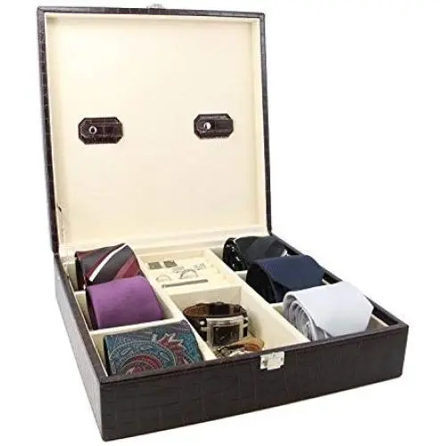 Decorebay Handcrafted Crocodile Leather Tie Boxes and Cufflink Storage Boxes for Men ? Seal Brown Decorebay Handcrafted Crocodile Leather Tie Boxes and Cufflink Storage Boxes for Men ? Seal Brown
