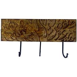 Purpledip Wooden Wall Hanger for Coat, Clothes or Keys Glimpse of The Garden (11879)