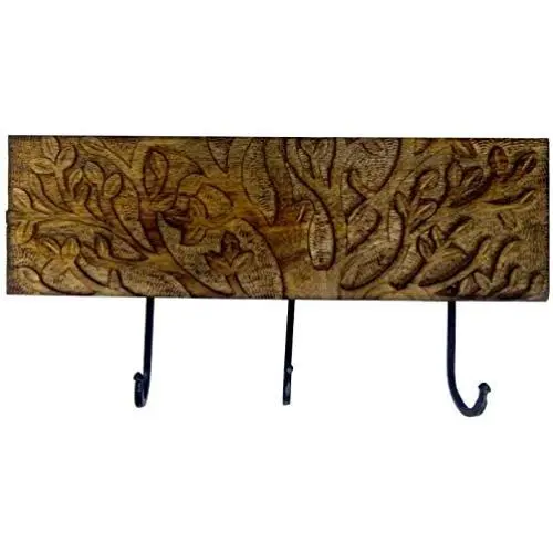 Purpledip Wooden Wall Hanger for Coat, Clothes or Keys Glimpse of The Garden (11879)