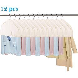 MISSLO Cotton Shoulder Covers for Clothes Hanging Breathable Garment Bag Clothing Dust Protector Closet Storage with 2" Gusset for Suit, Jacket, Shirt, Coat, Dress (Set of 12)