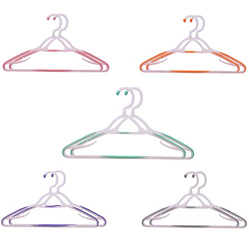 TQVAI 10 Pack Plastic Clothes Hangers Non Slip Heavy Duty Space Saving Notched Hangers - 5 Colors - Mint, Pink, Purple, Orange, Gray