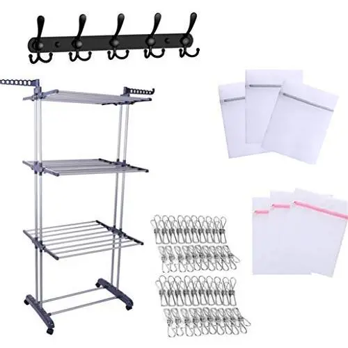 LIYOHENG Foldable 3 Tiers Clothes Airer Indoor Laundry Drying Rack Horse Garment Hanger