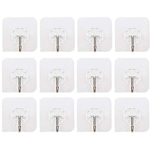 Dayree 12pcs 22Lb Adhesive Wall Hooks Heavy Duty Plastic Sticky Hangers Nail Free Ultra Strong Waterproof Removable Hanger Home Office Bathroom Suitable on Glass, Wood, Granite, Ceramic